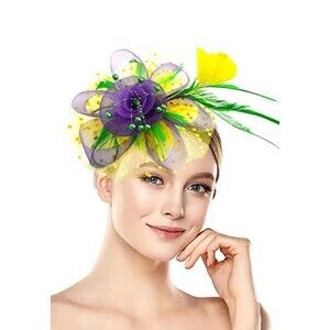 Colorful Feather Mesh Fascinator Hat Clip Wedding Tea Mardi Gras Spring Party